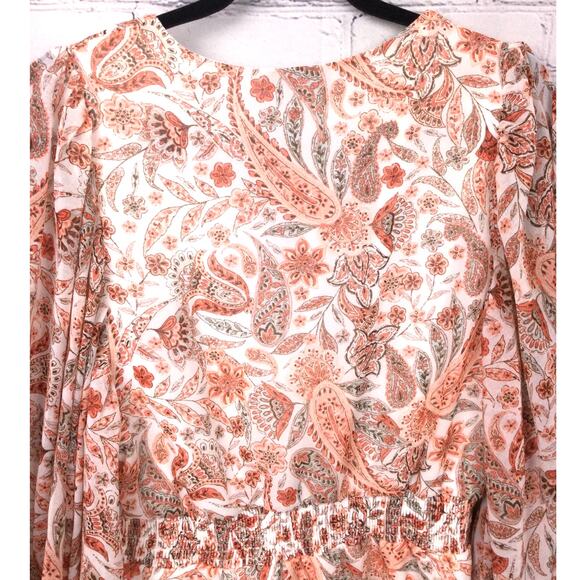 Sam and Jess Paisley Cottagecore Smocked Peplum V-neck Balloon Sleeve Blouse M - Picture 5 of 10